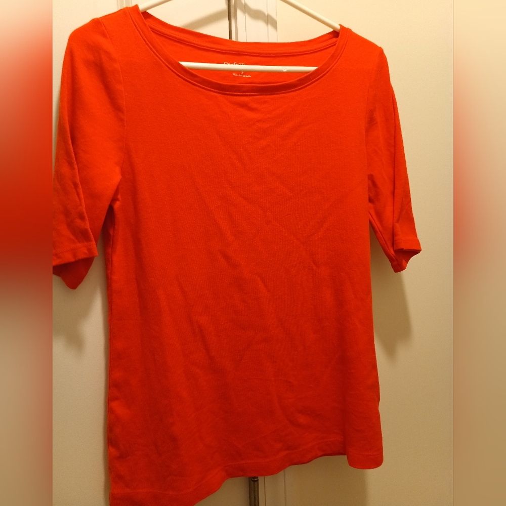 KOHL'S Croft & Barrow Bold Orange Half Sleeve Blouse